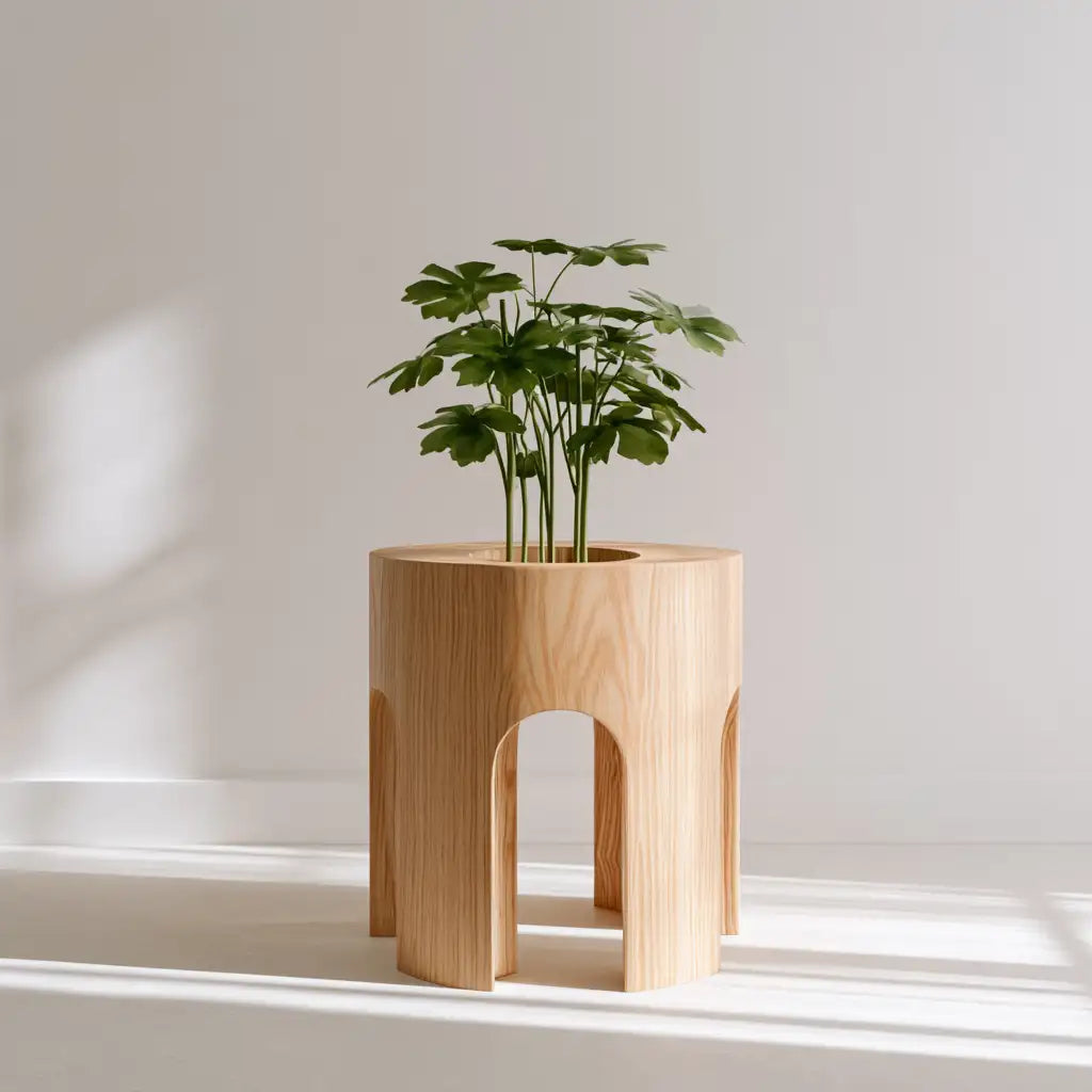 Tavolino laterale dal profilo contemporaneo, beige e marrone, per la casa