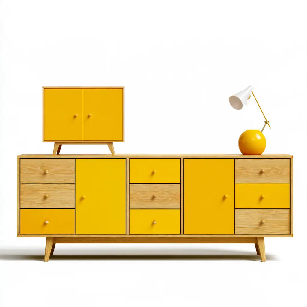 Cassettiera dalla forma compatta, giallo, per la casa