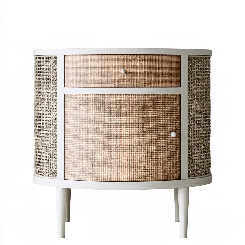 Credenza dalle linee moderne, beige e bianco, per la casa