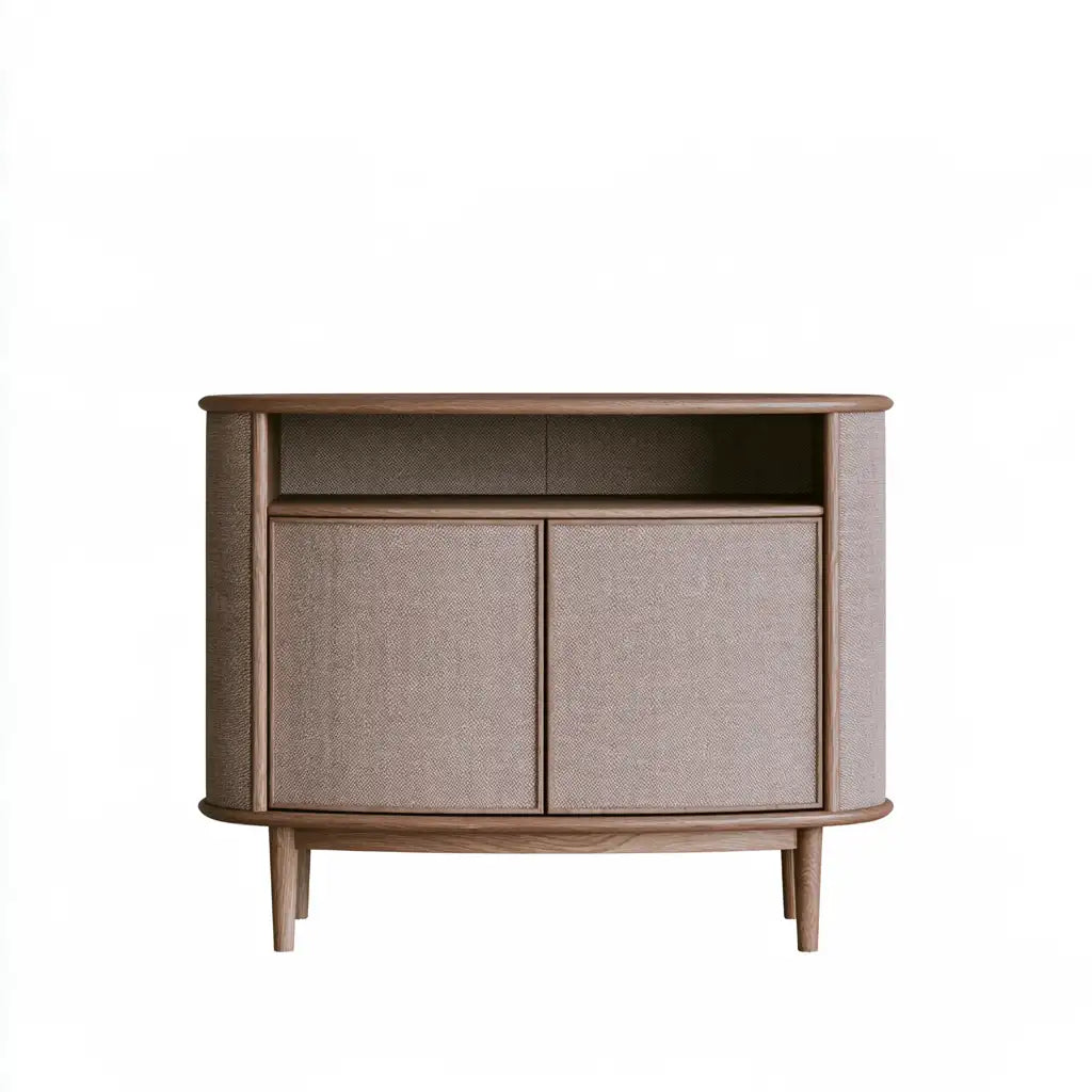 Credenza dal design essenziale, beige e bianco, per la casa