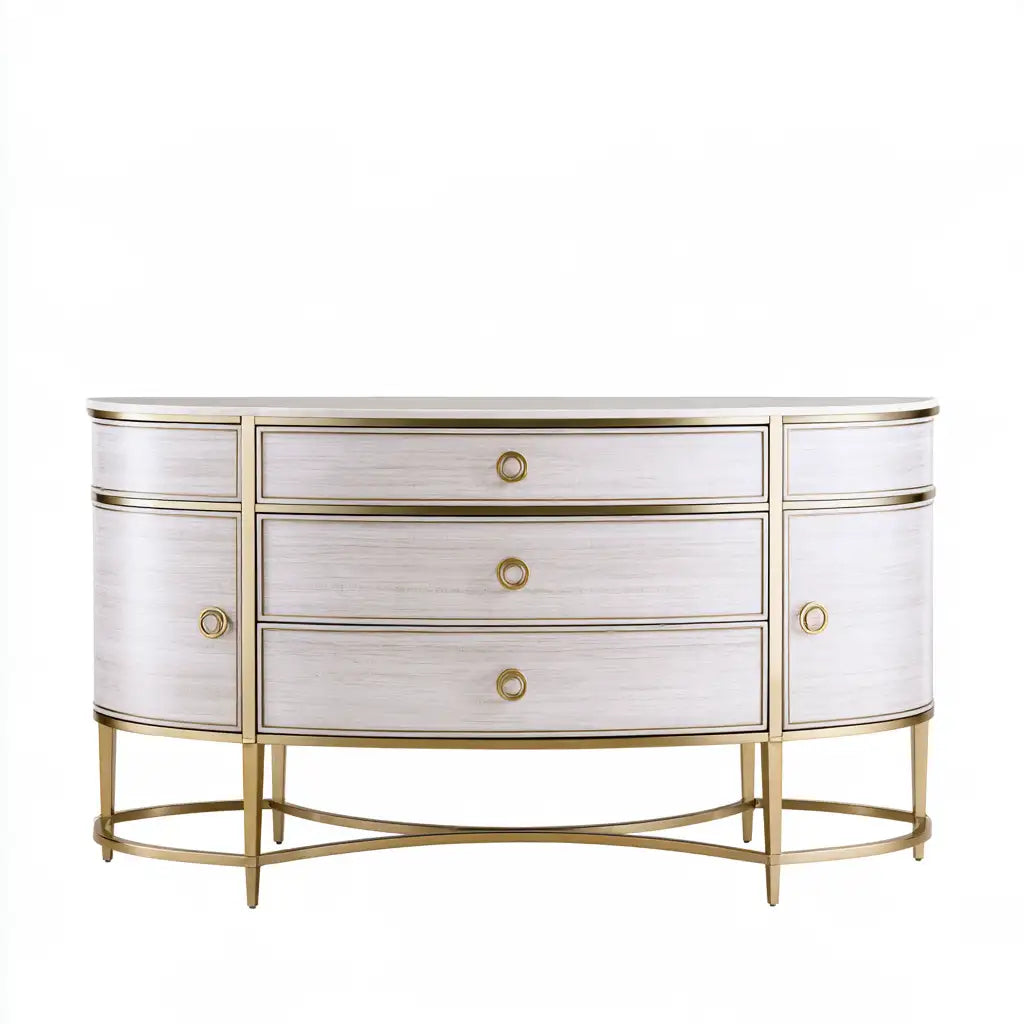 Credenza dal profilo contemporaneo, beige e bianco, per la casa